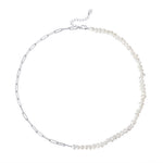 925 Sterling Silver Fresh Water Pearl Linked Chain Necklace 80100055