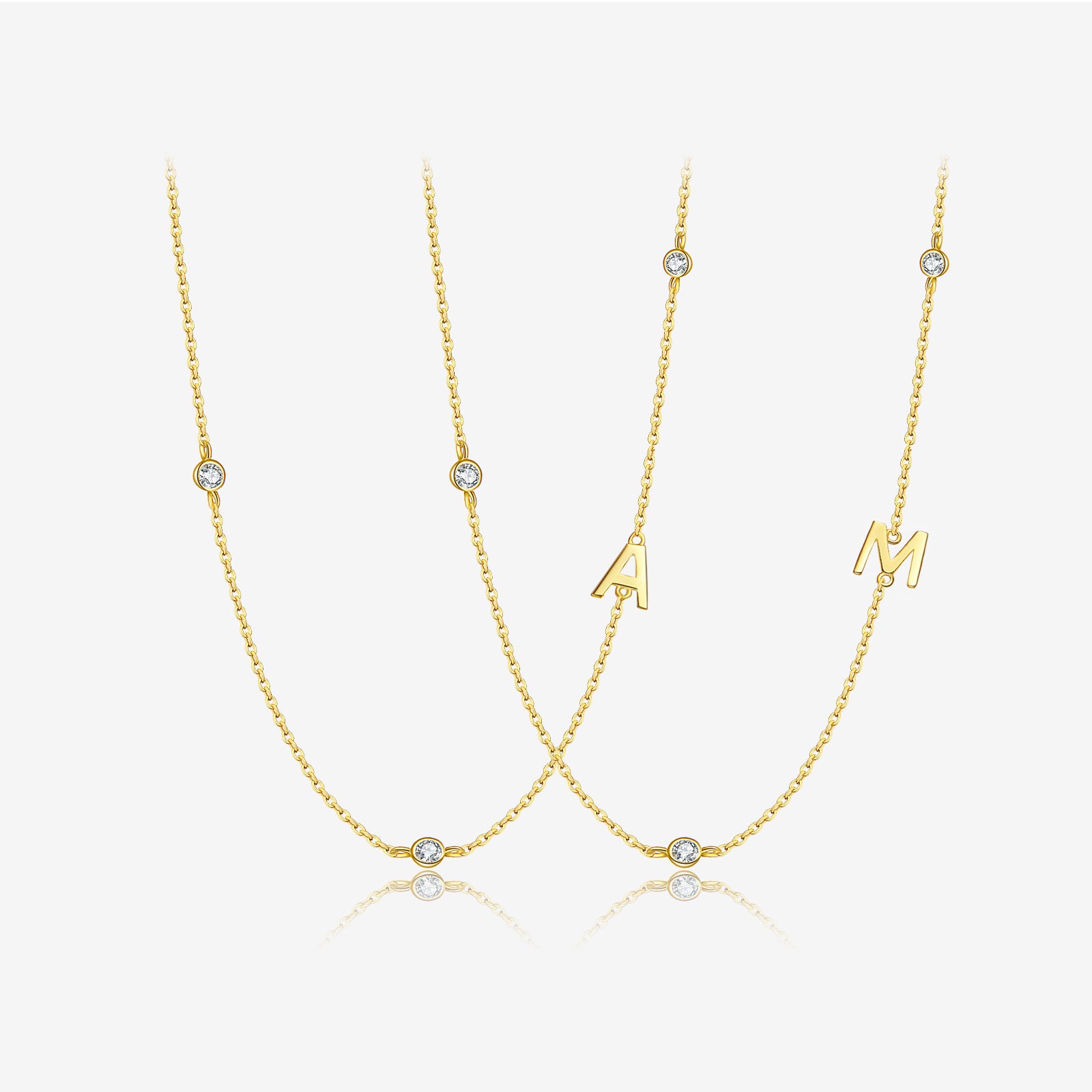 925 Sterling Silver Sideways Initial Letter CZ Station Necklace 80100076