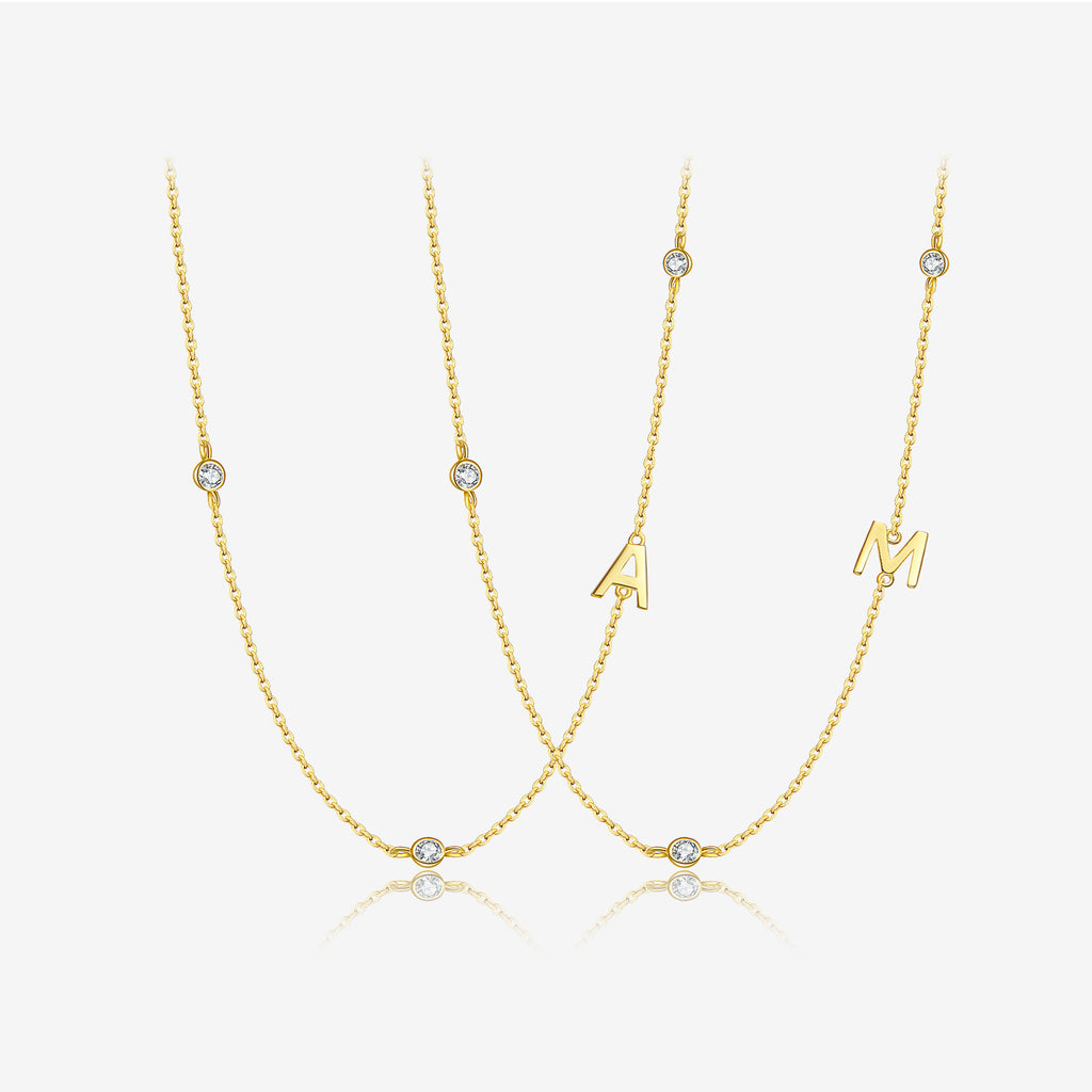 925 Sterling Silver Sideways Initial Letter CZ Station Necklace 80100076