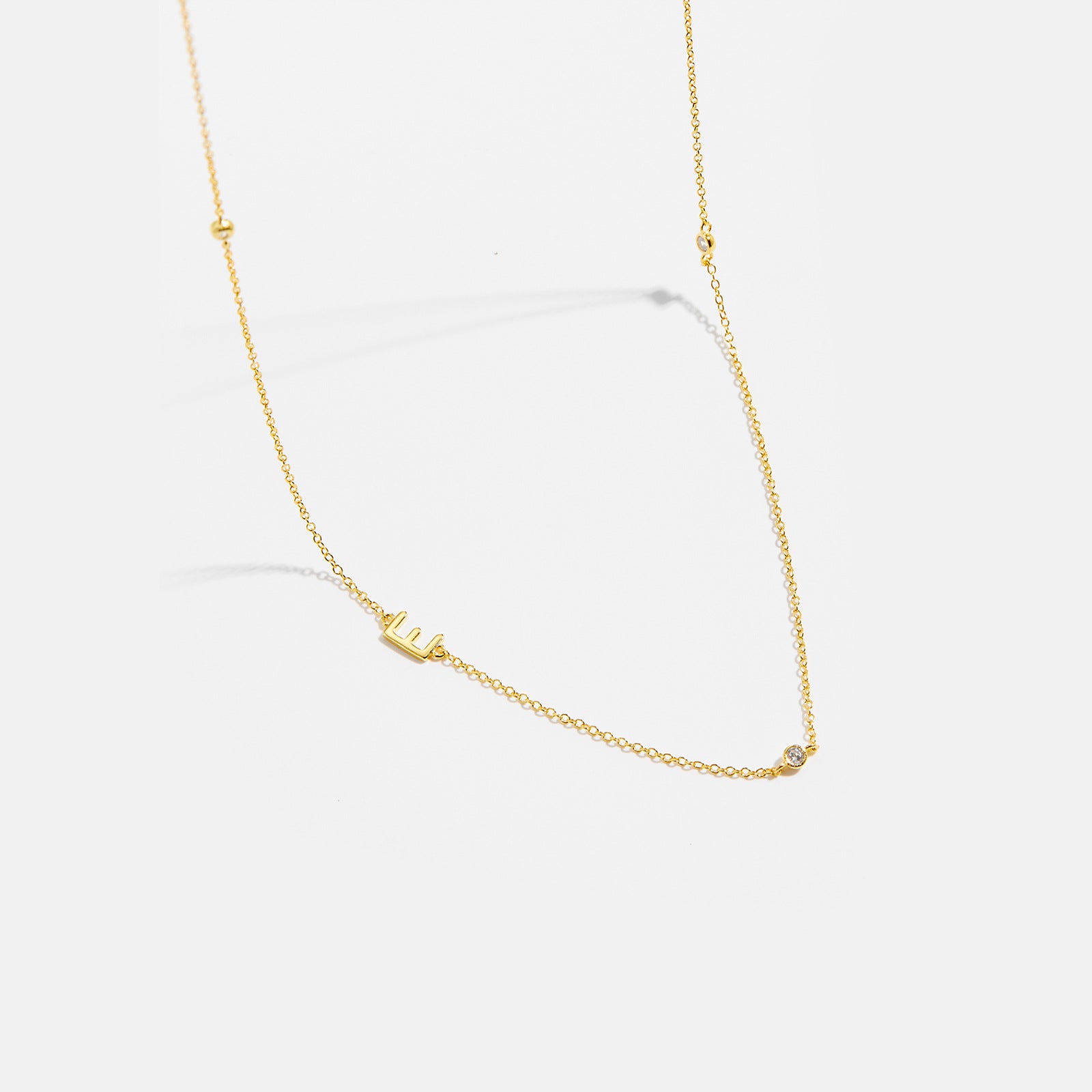 925 Sterling Silver Sideways Initial Letter CZ Station Necklace 80100076