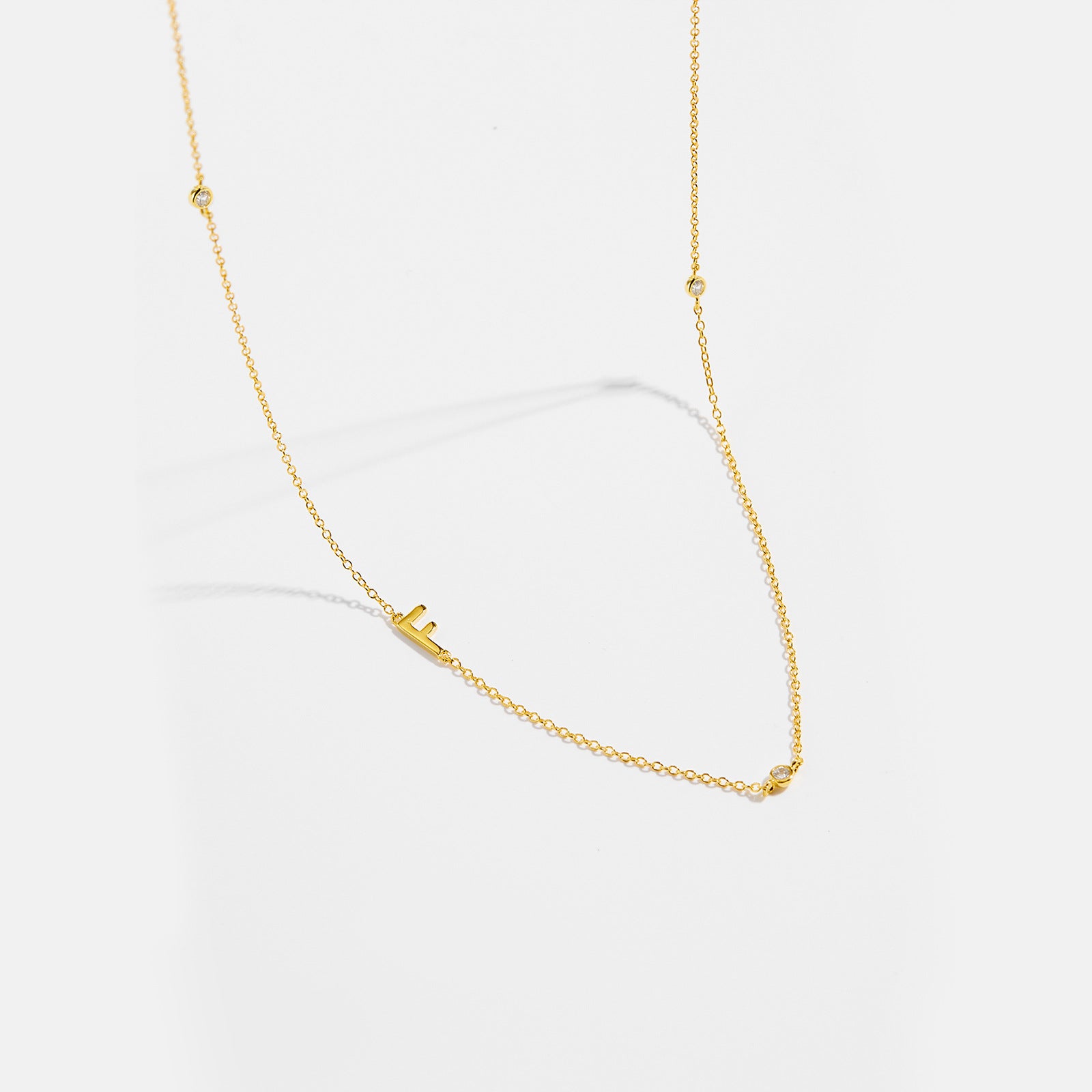 925 Sterling Silver Sideways Initial Letter CZ Station Necklace 80100076
