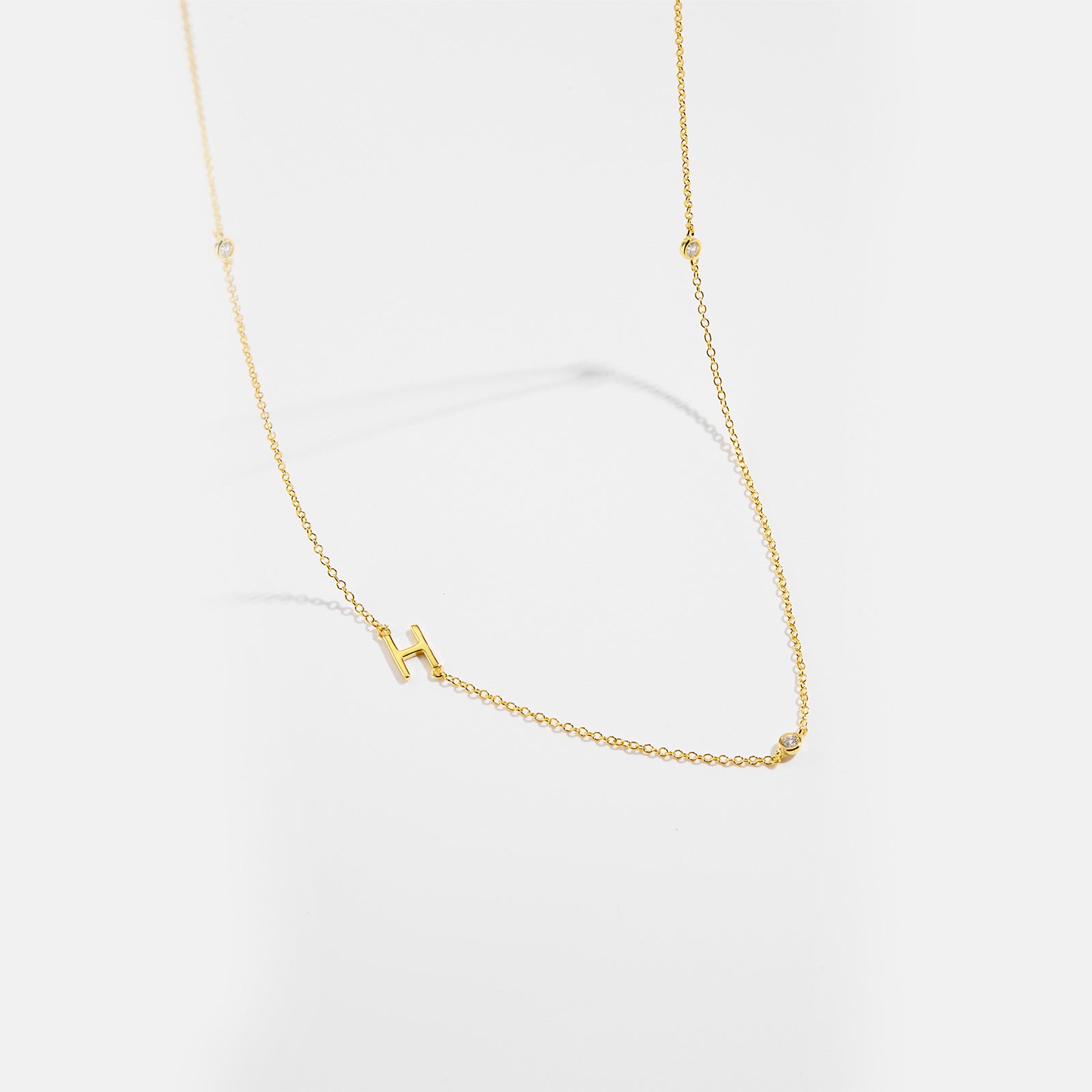 925 Sterling Silver Sideways Initial Letter CZ Station Necklace 80100076
