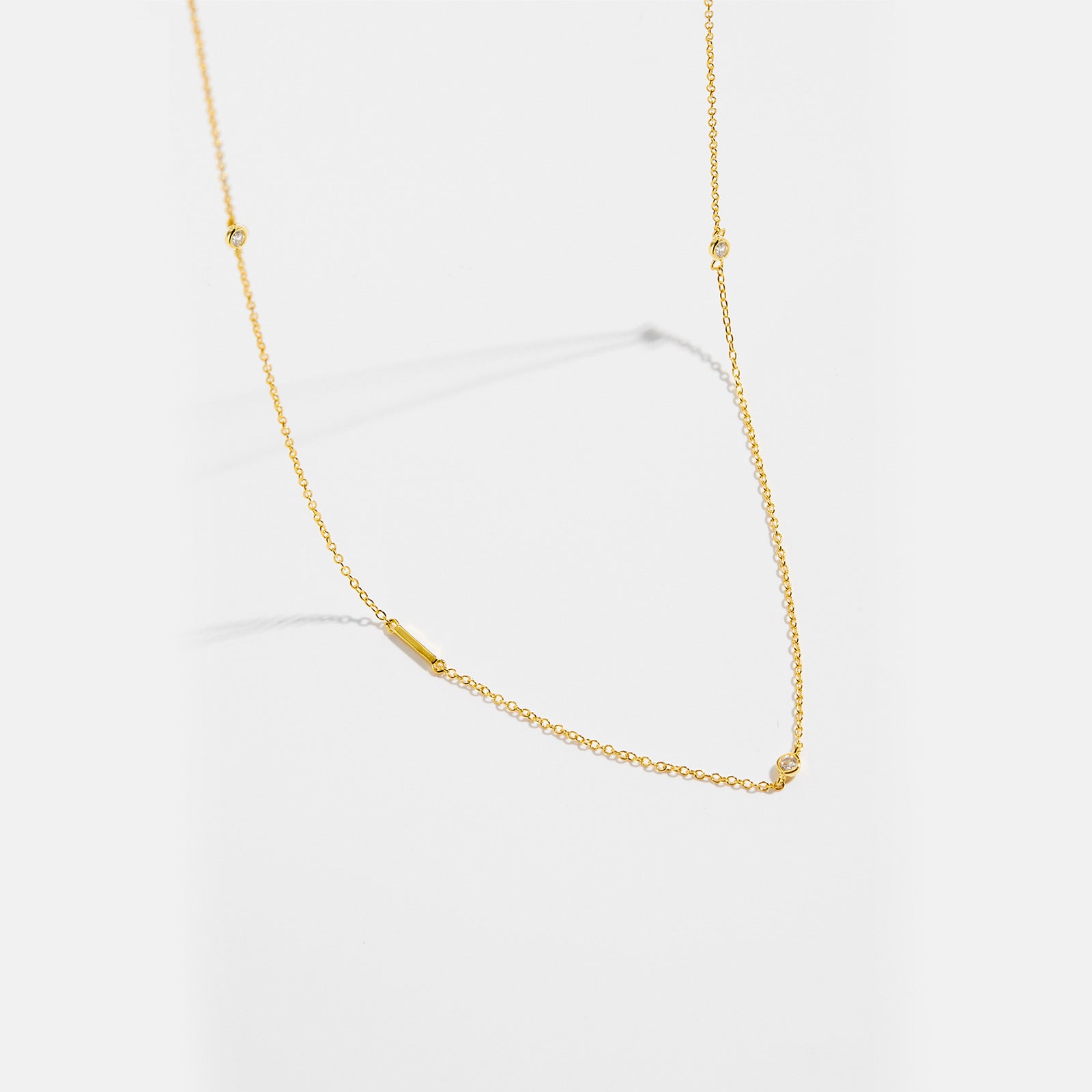 925 Sterling Silver Sideways Initial Letter CZ Station Necklace 80100076