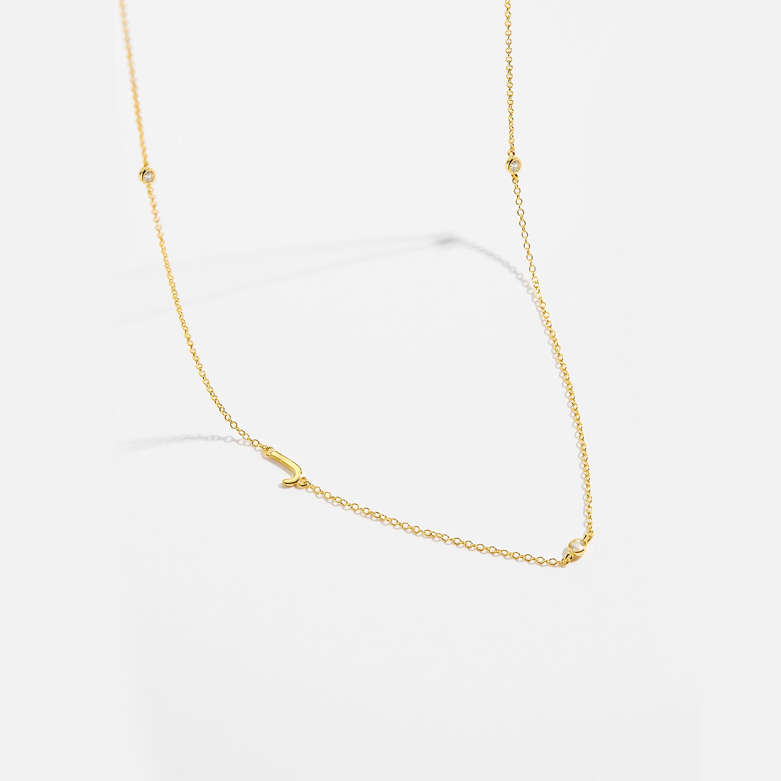 925 Sterling Silver Sideways Initial Letter CZ Station Necklace 80100076