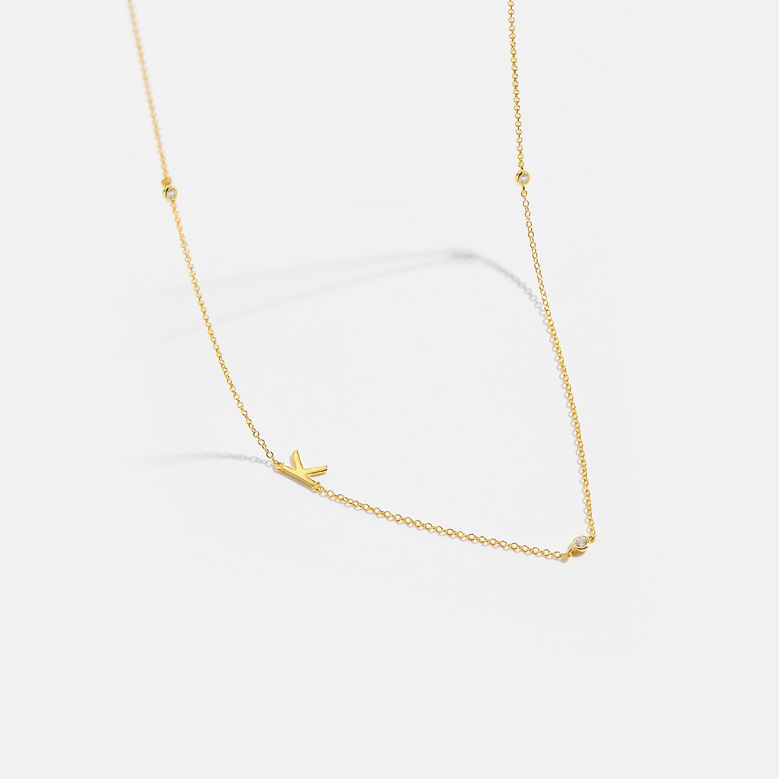 925 Sterling Silver Sideways Initial Letter CZ Station Necklace 80100076