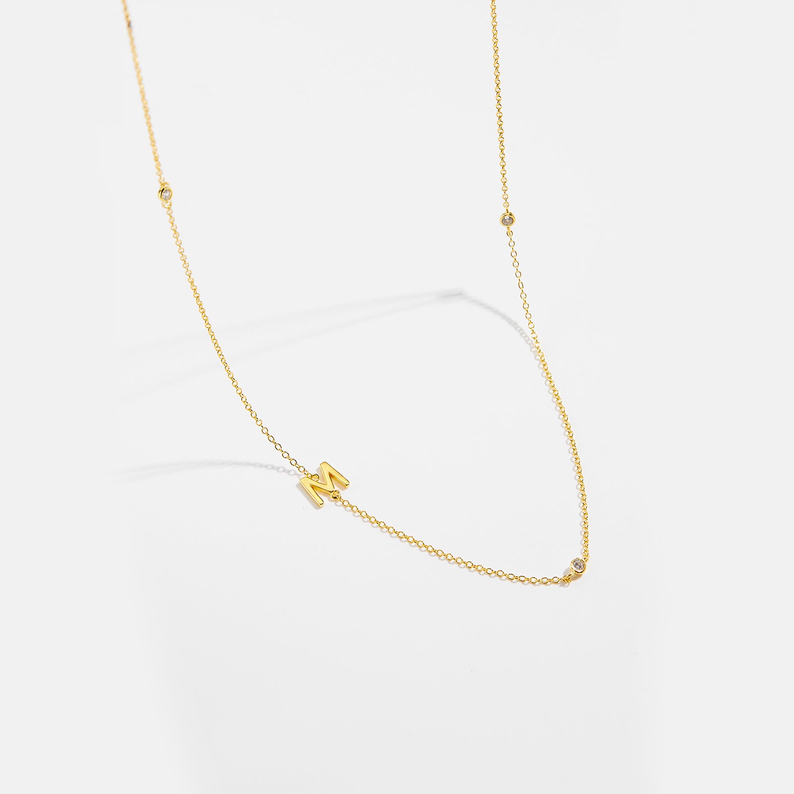 925 Sterling Silver Sideways Initial Letter CZ Station Necklace 80100076