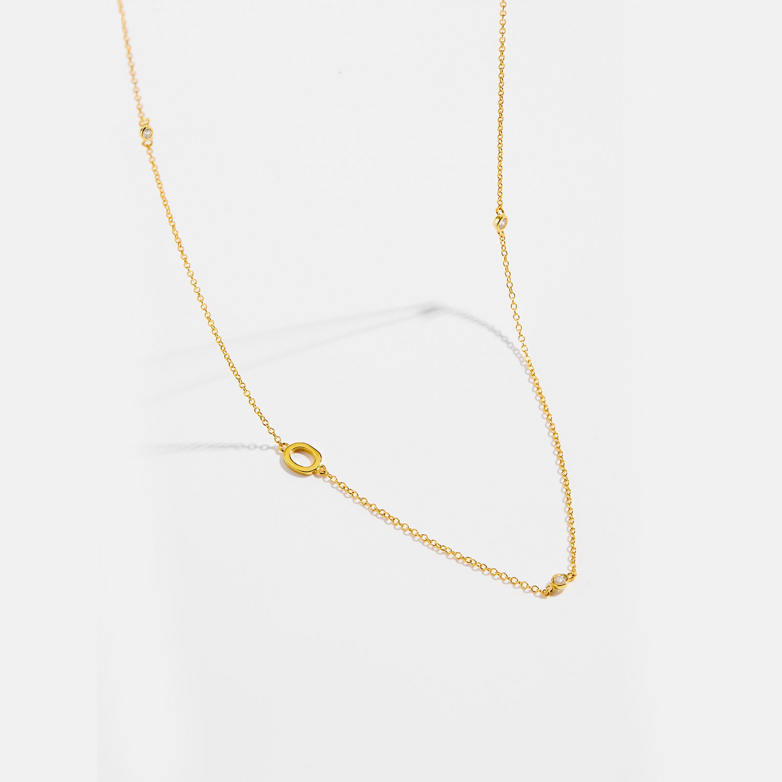 925 Sterling Silver Sideways Initial Letter CZ Station Necklace 80100076