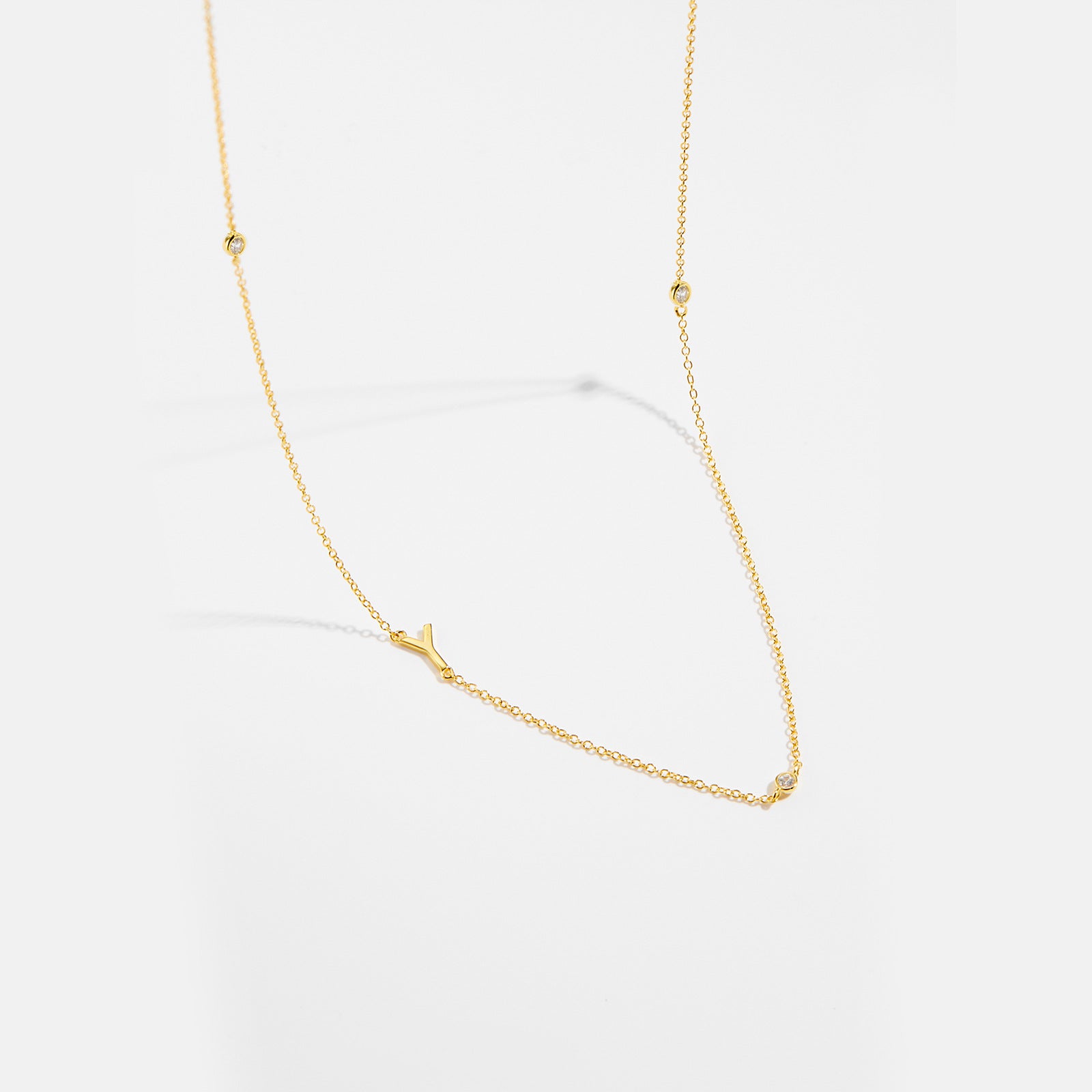 925 Sterling Silver Sideways Initial Letter CZ Station Necklace 80100076