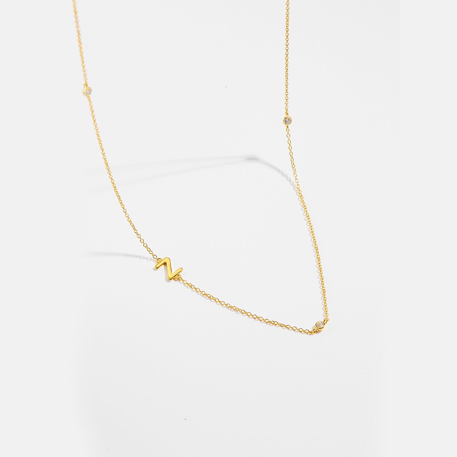 925 Sterling Silver Sideways Initial Letter CZ Station Necklace 80100076