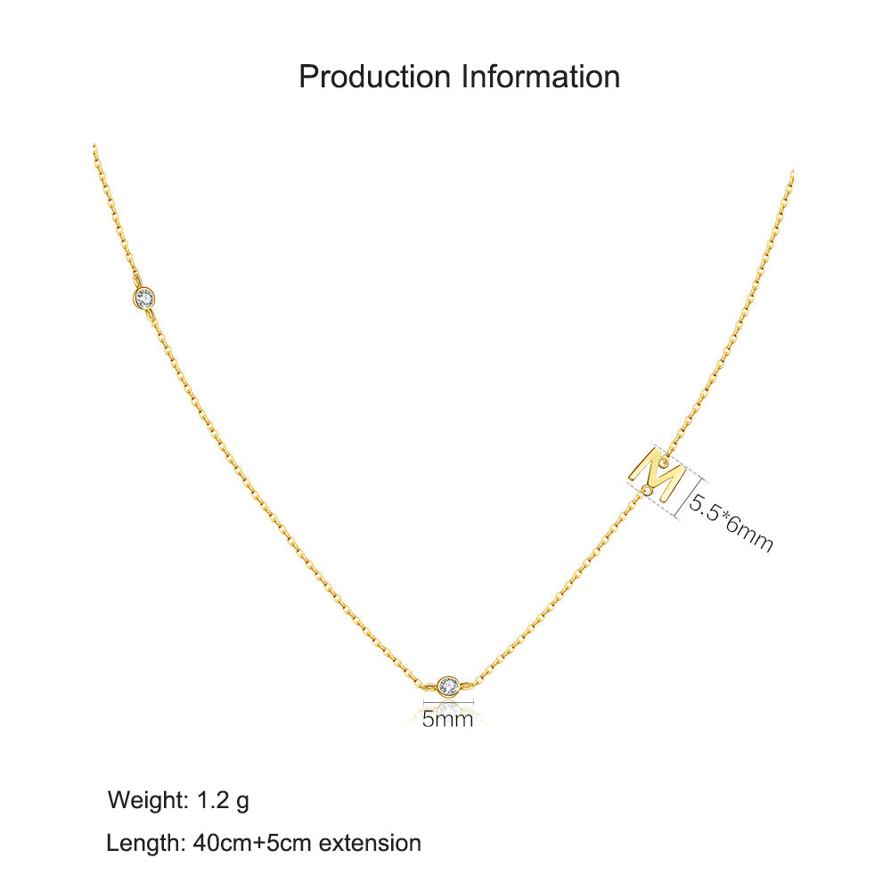 925 Sterling Silver Sideways Initial Letter CZ Station Necklace 80100076