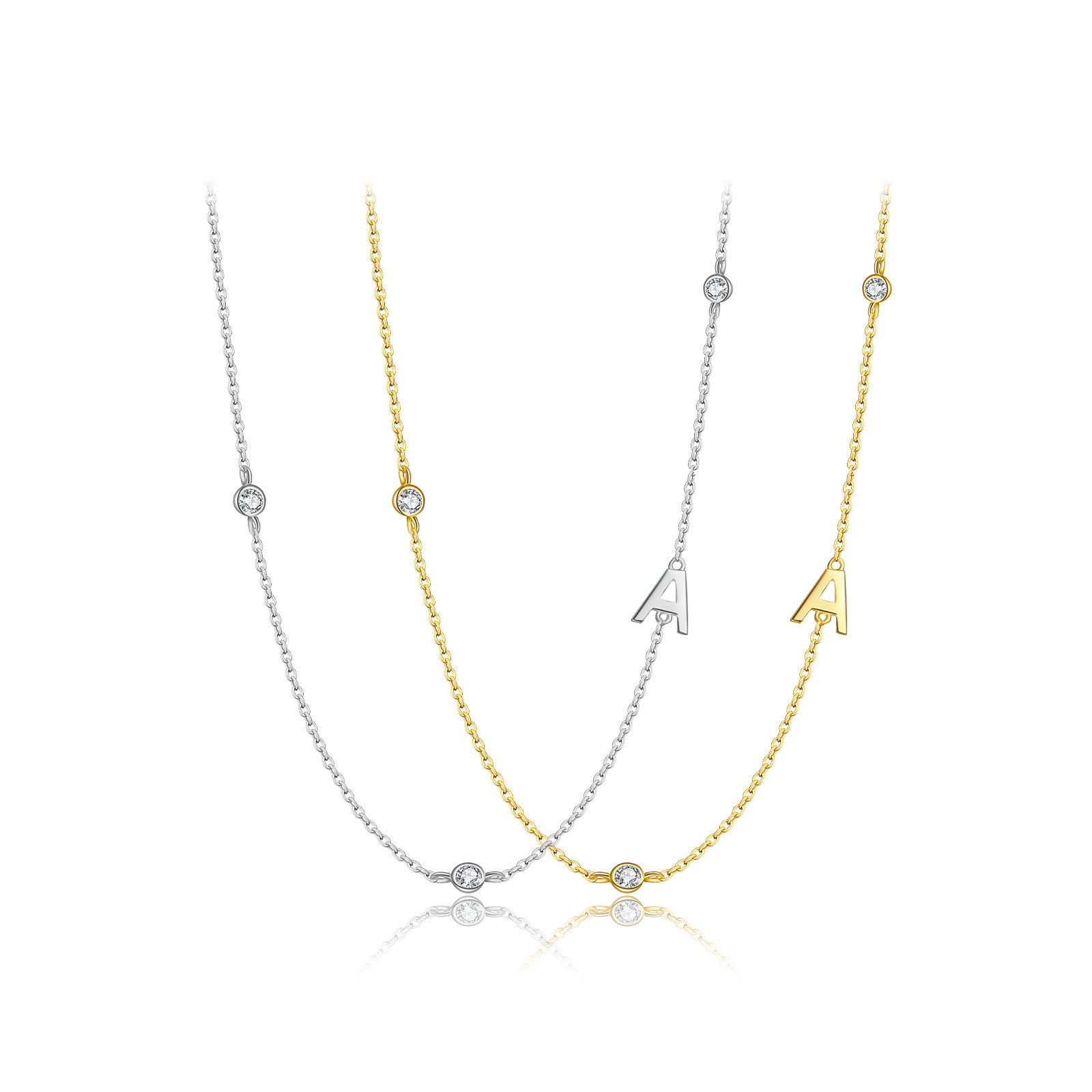 925 Sterling Silver Sideways Initial Letter CZ Station Necklace 80100076