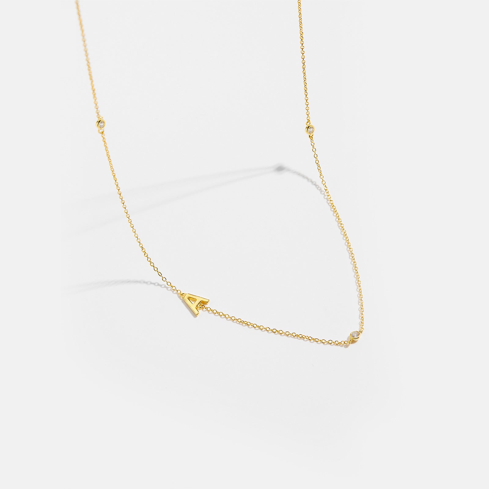 925 Sterling Silver Sideways Initial Letter CZ Station Necklace 80100076
