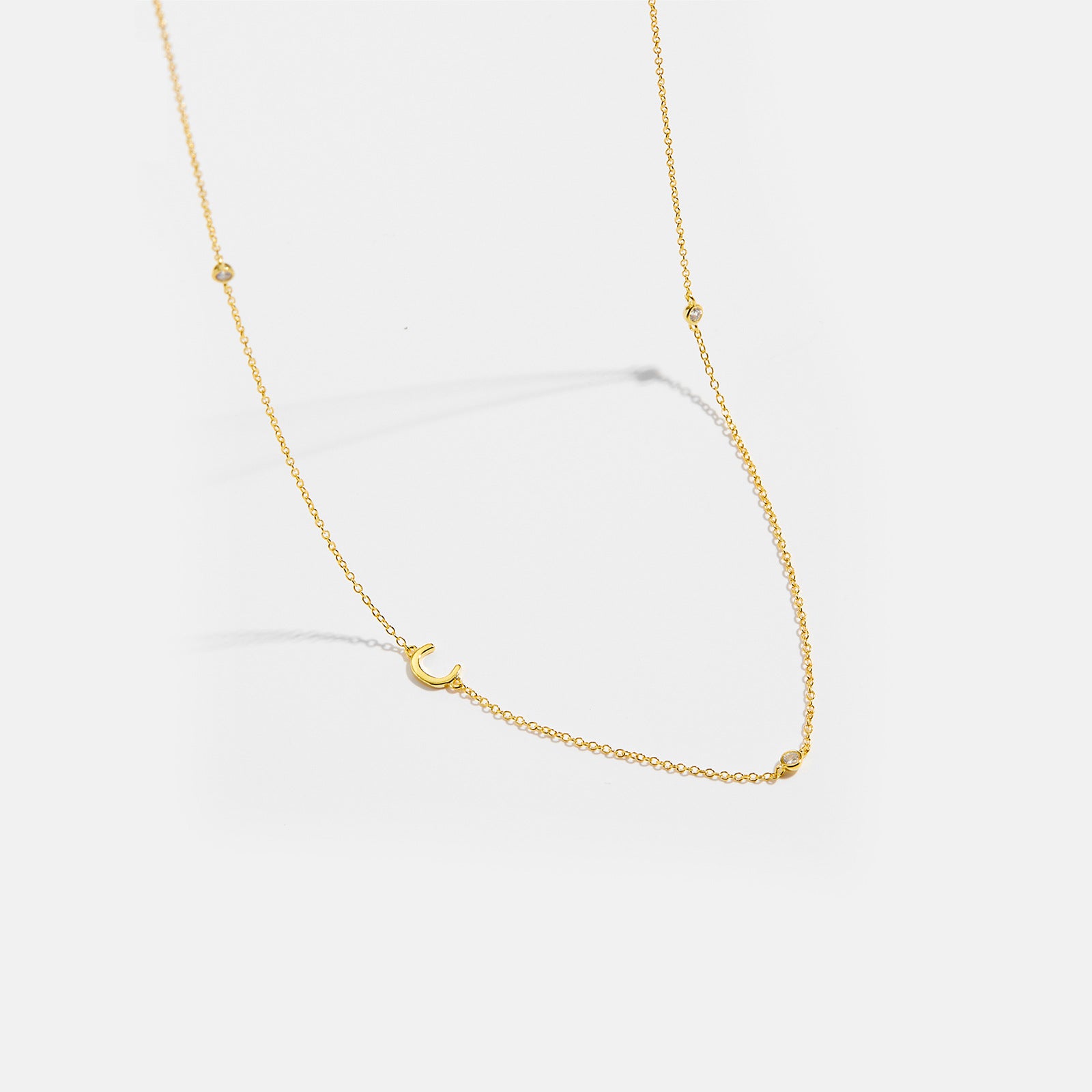 925 Sterling Silver Sideways Initial Letter CZ Station Necklace 80100076