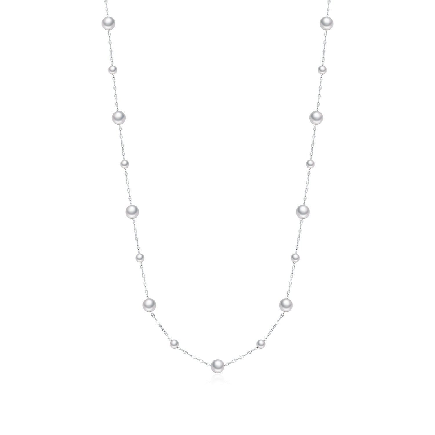 925 Sterling Silver 60cm/90cm Long Pearl Station Necklace 80100095