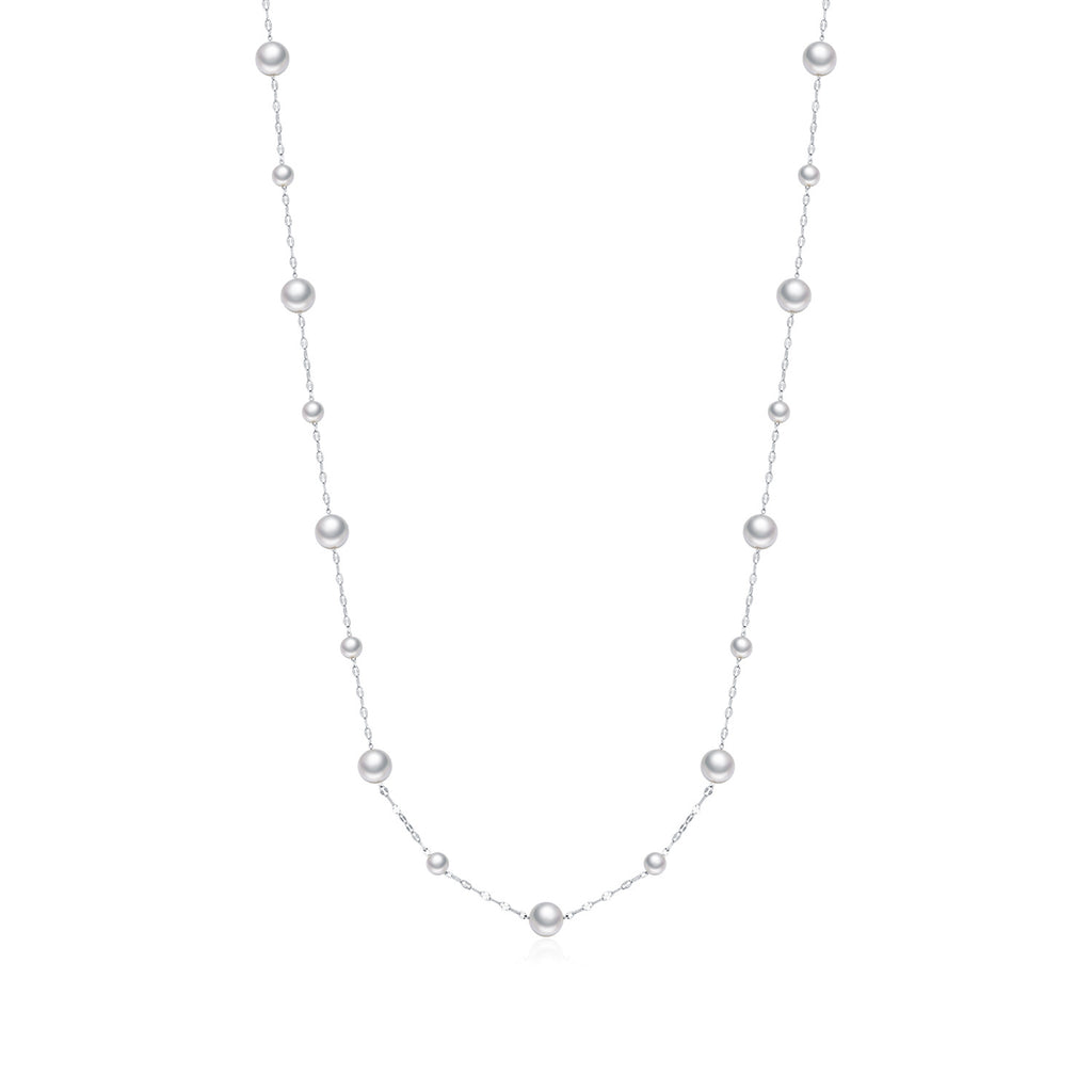 925 Sterling Silver 60cm/90cm Long Pearl Station Necklace 80100095
