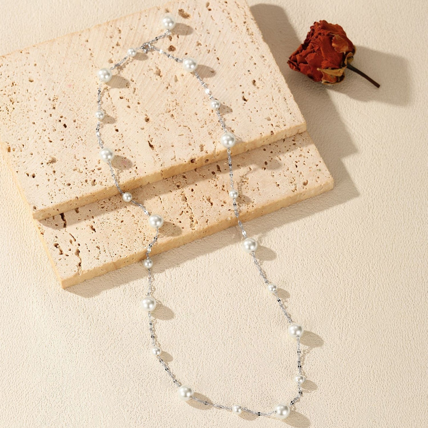 925 Sterling Silver 60cm/90cm Long Pearl Station Necklace 80100095
