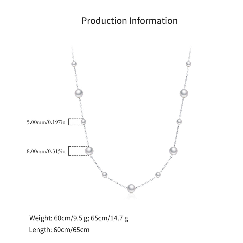 925 Sterling Silver 60cm/90cm Long Pearl Station Necklace 80100095