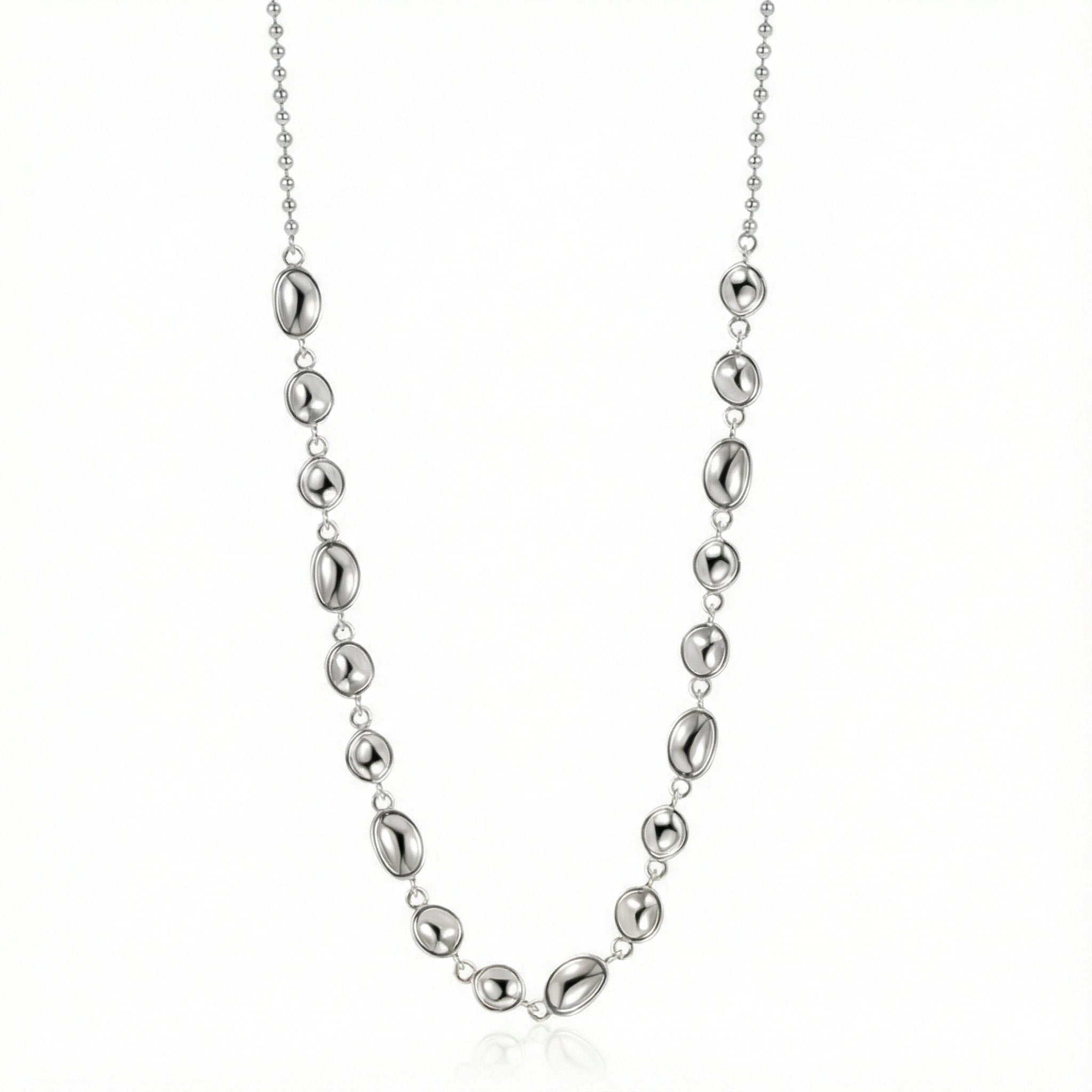 925 Sterling Silver Irregular Pebble Link Necklace 80100101
