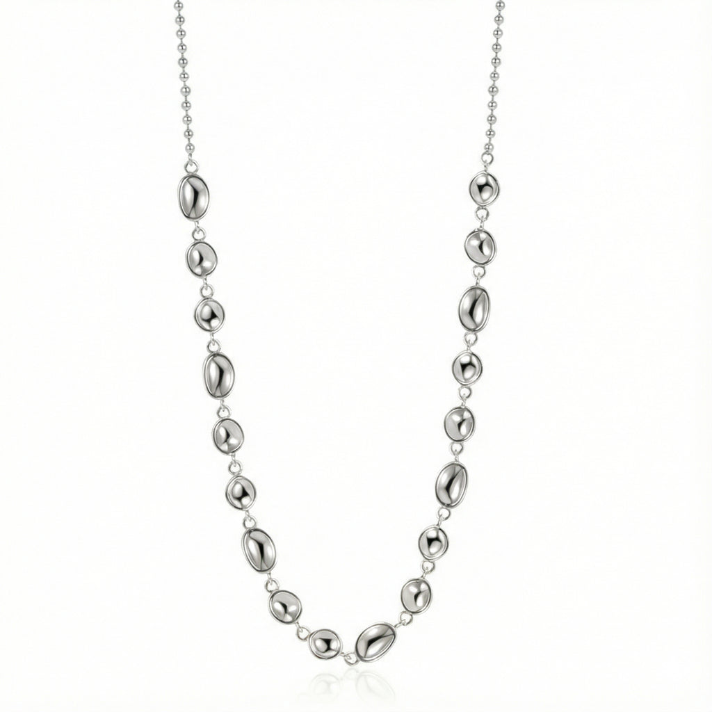 925 Sterling Silver Irregular Pebble Link Necklace 80100101