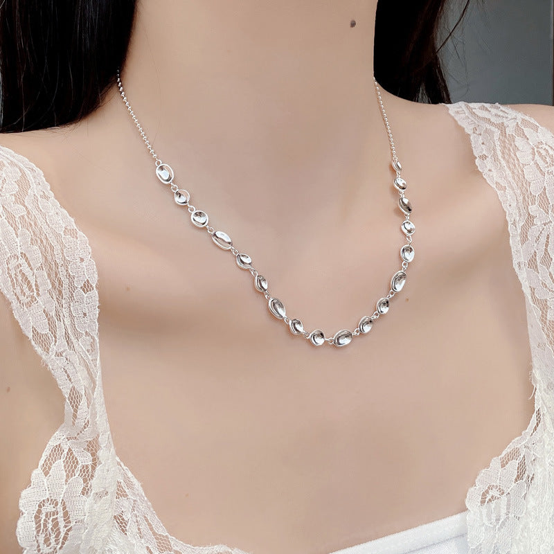 925 Sterling Silver Irregular Pebble Link Necklace 80100101