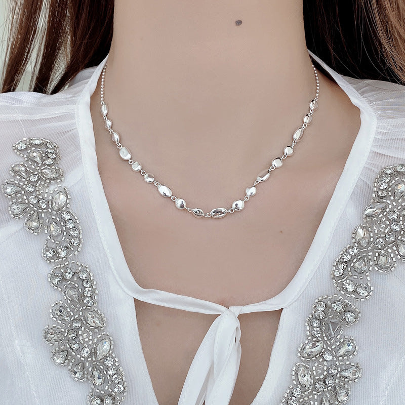 925 Sterling Silver Irregular Pebble Link Necklace 80100101