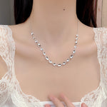 925 Sterling Silver Irregular Pebble Link Necklace 80100101