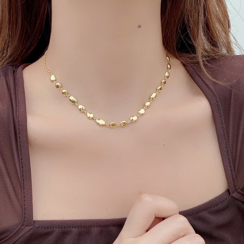 925 Sterling Silver Irregular Pebble Link Necklace 80100101