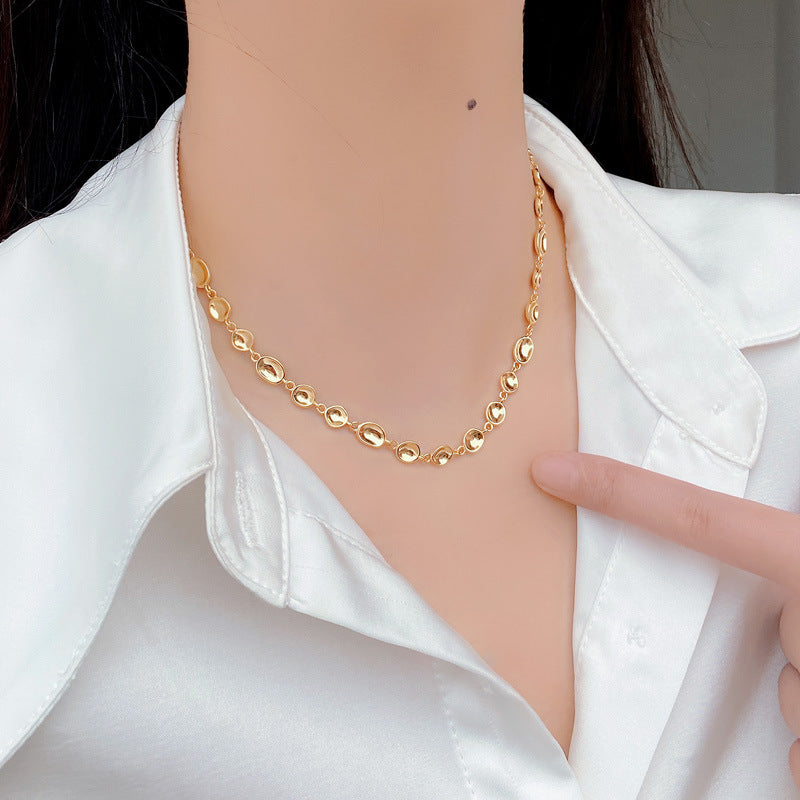 925 Sterling Silver Irregular Pebble Link Necklace 80100101