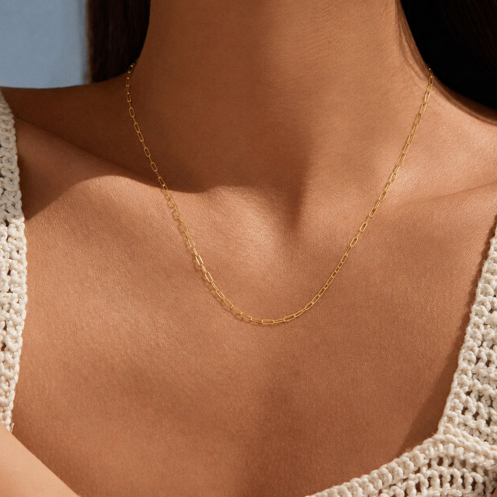 925 Sterling Silver 14K Yellow Gold Plated Paperclip Chain Necklace 80100104