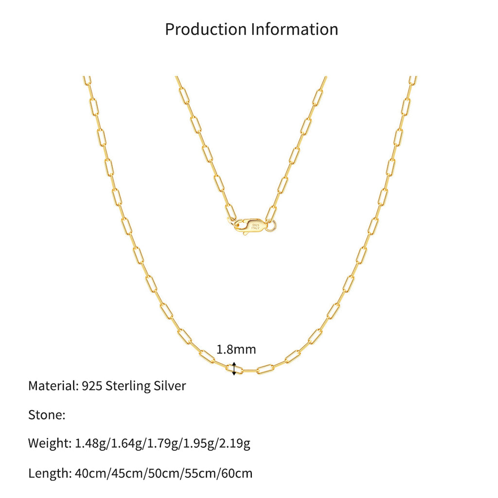 925 Sterling Silver 14K Yellow Gold Plated Paperclip Chain Necklace 80100104