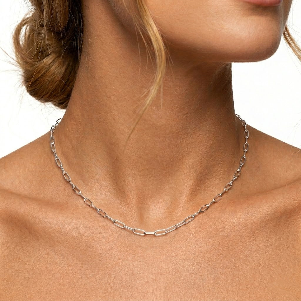 925 Sterling Silver Rhodium Plated Paperclip Chain Necklace 80100105