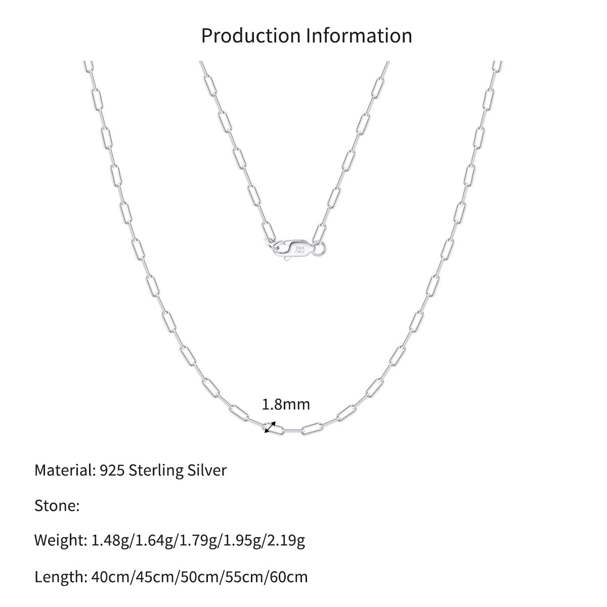 925 Sterling Silver Rhodium Plated Paperclip Chain Necklace 80100105