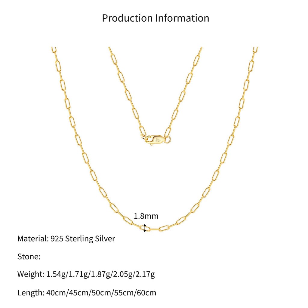 925 Sterling Silver 18K Yellow Gold Plated Paperclip Chain Necklace 80100106