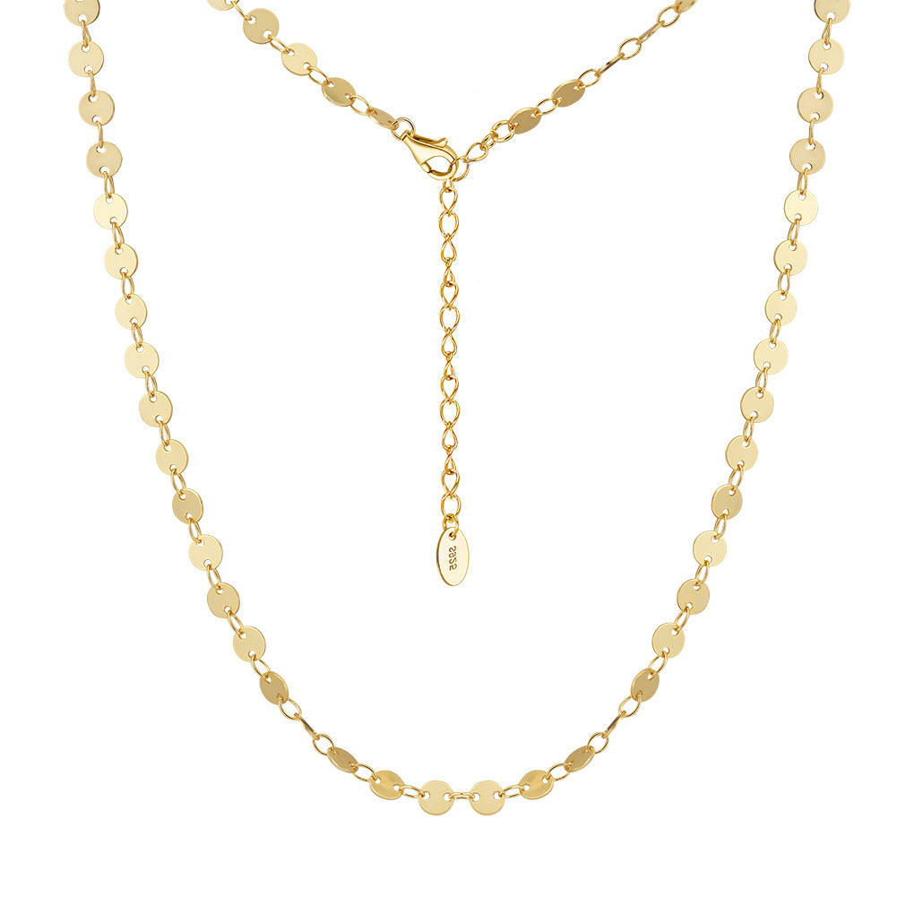 925 Sterling Silver Mirror Disc Sequin Chain Necklace 80100107