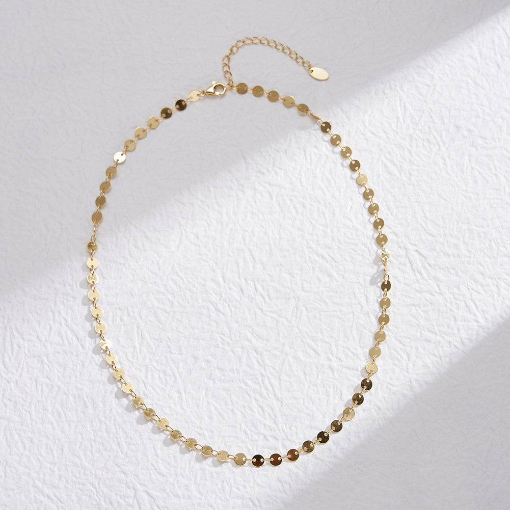 925 Sterling Silver Mirror Disc Sequin Chain Necklace 80100107