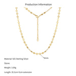 925 Sterling Silver Mirror Disc Sequin Chain Necklace 80100107