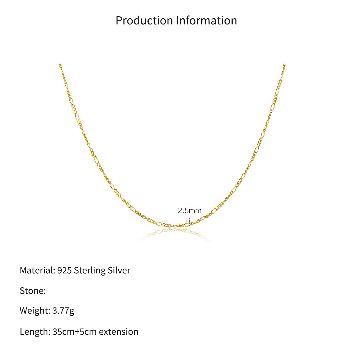 925 Sterling Silver Figaro Chain Link Necklace 80100108