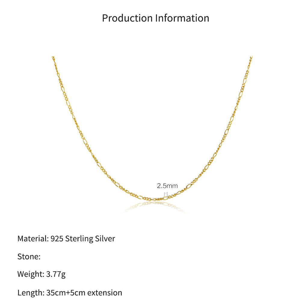 925 Sterling Silver Figaro Chain Link Necklace 80100108