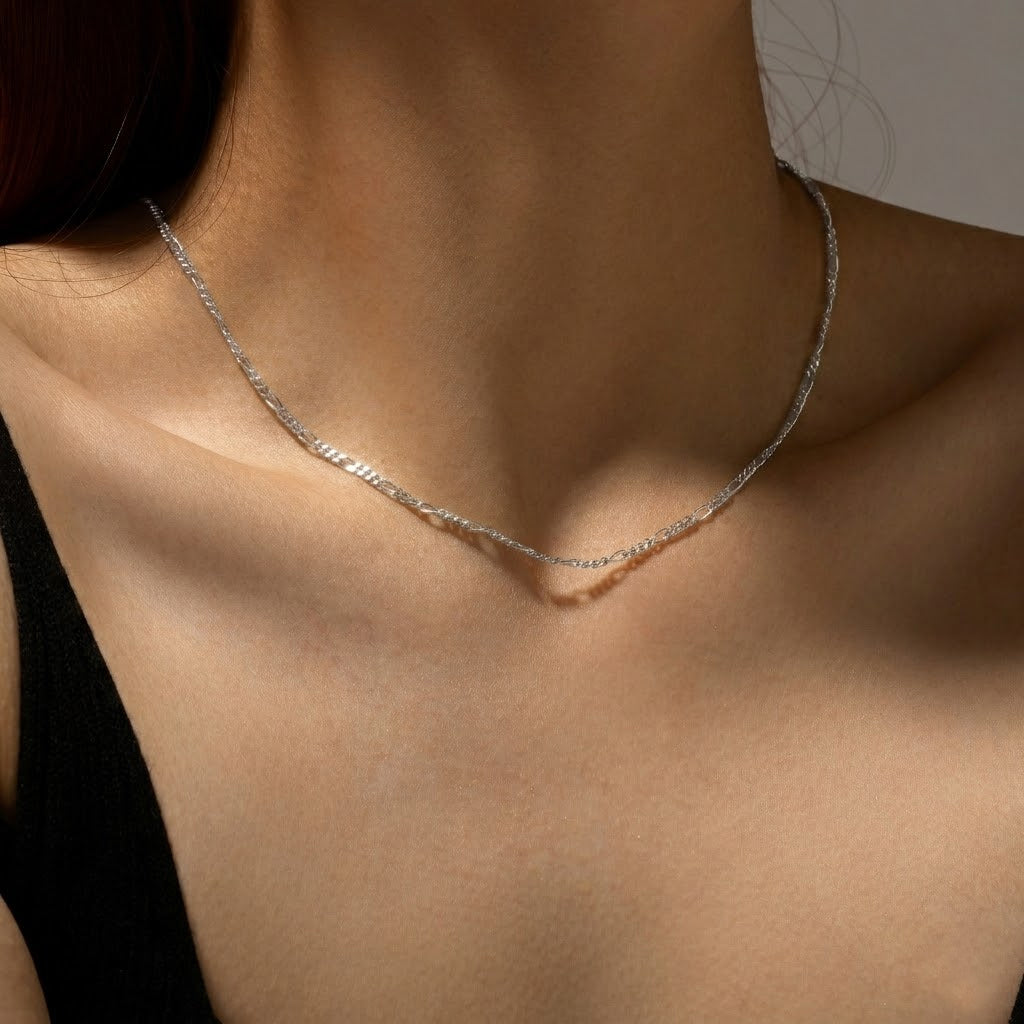 925 Sterling Silver Figaro Chain Link Necklace 80100108