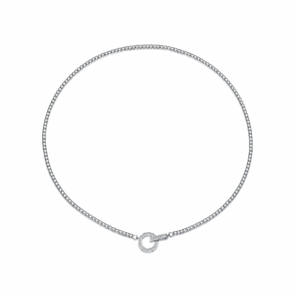 925 Sterling Silver CZ Tennis Chain Toggle Necklace 80100109