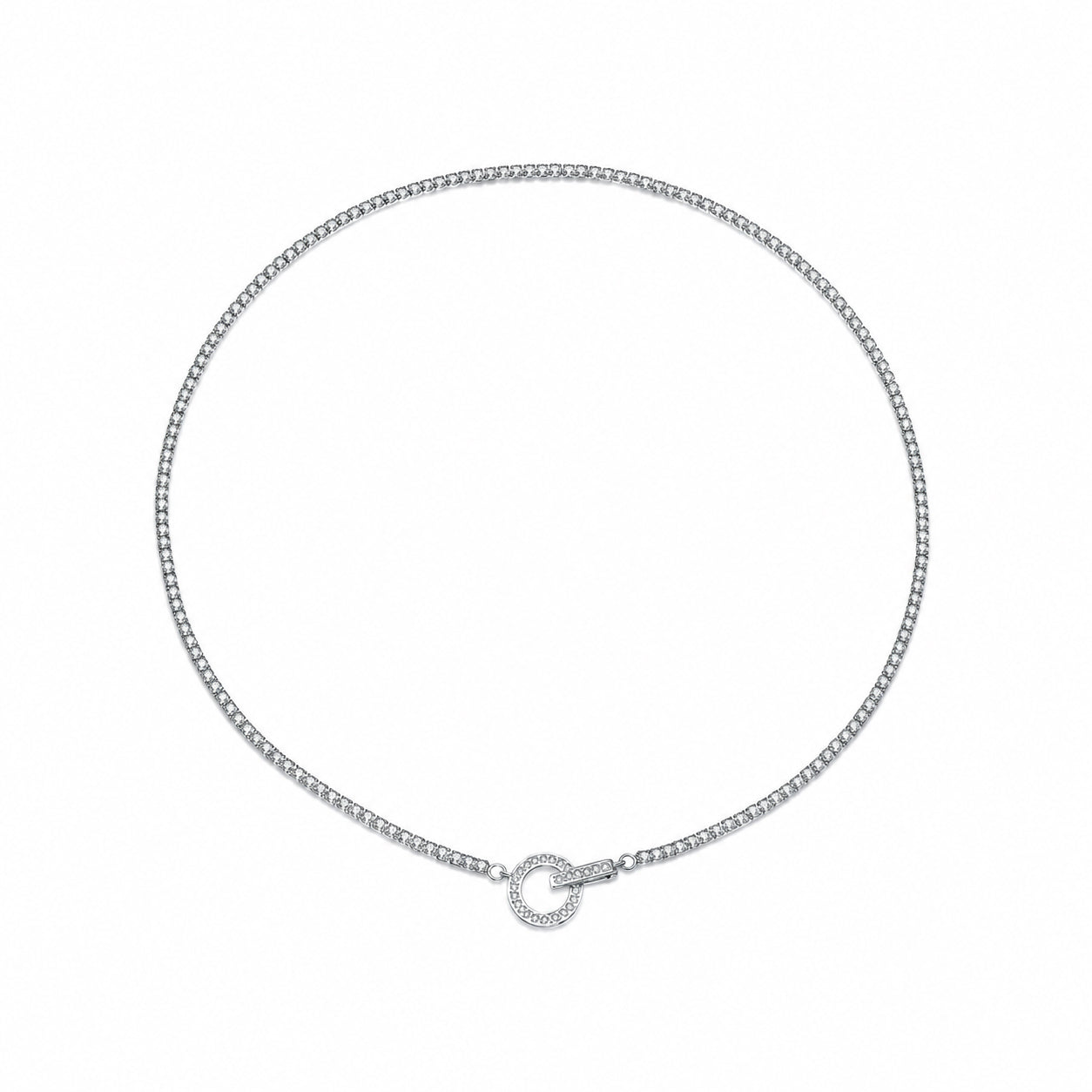 925 Sterling Silver CZ Tennis Chain Toggle Necklace 80100109