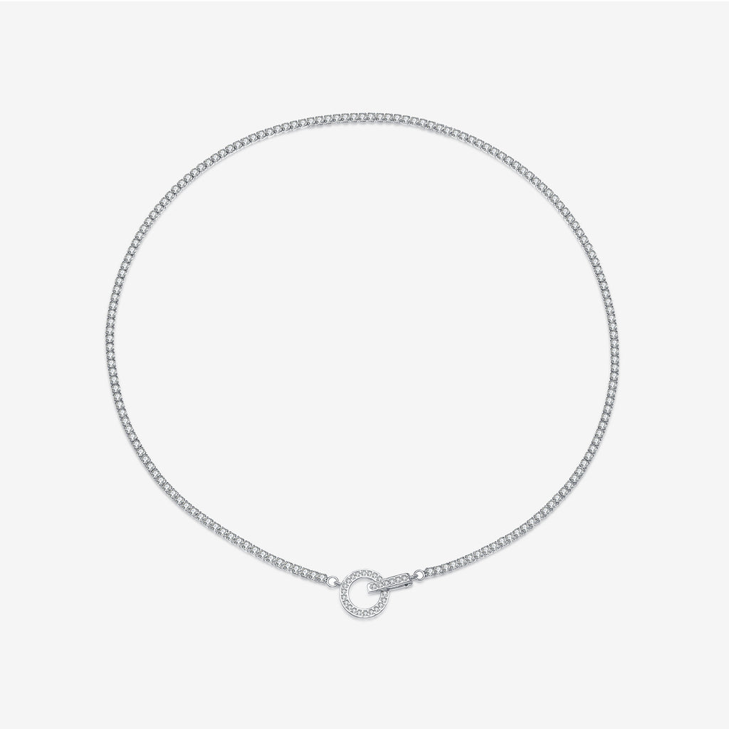 925 Sterling Silver CZ Tennis Chain Toggle Necklace 80100109
