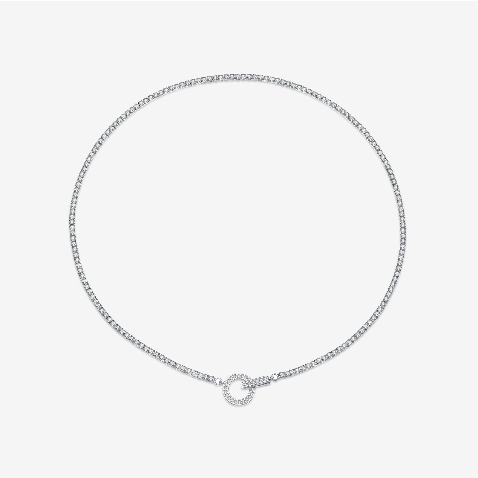 925 Sterling Silver CZ Tennis Chain Toggle Necklace 80100109
