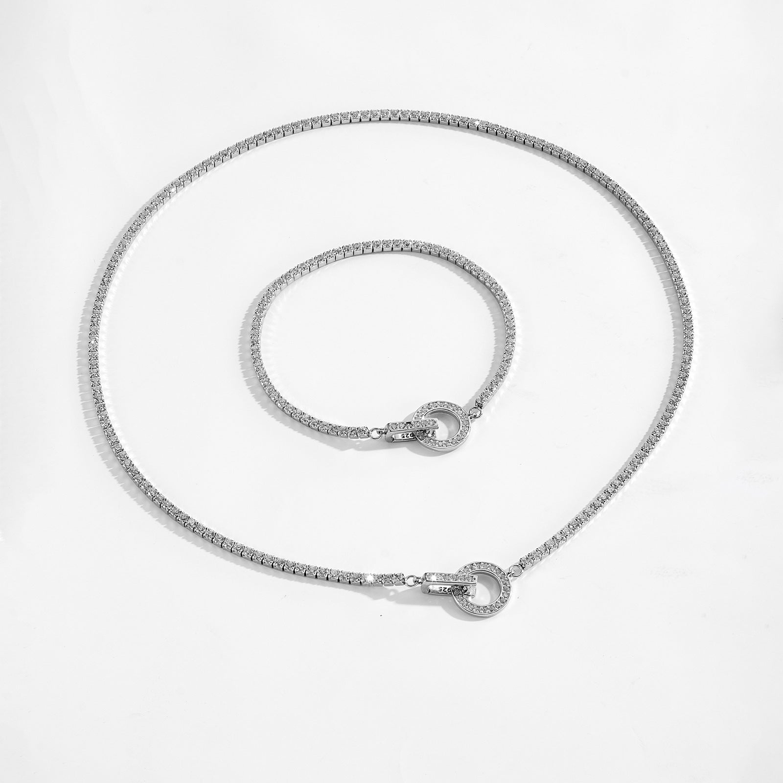 925 Sterling Silver CZ Tennis Chain Toggle Necklace 80100109