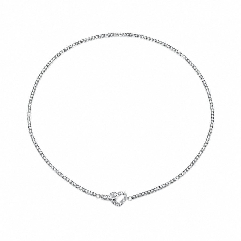 925 Sterling Silver CZ Tennis Chain Heart Toggle Necklace 80100110