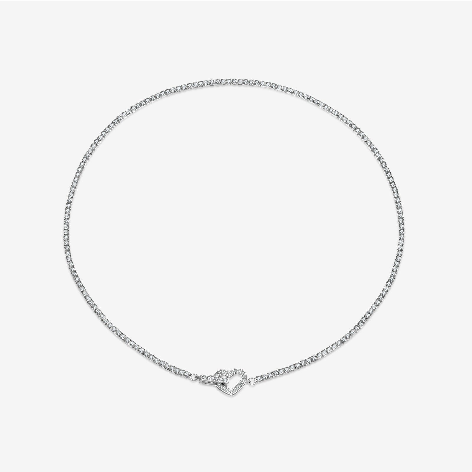 925 Sterling Silver CZ Tennis Chain Heart Toggle Necklace 80100110