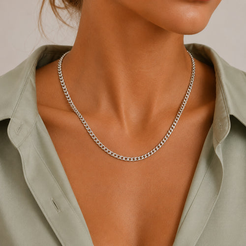 925 Sterling Silver 3mm Curb Link Chain Hip Hop Necklace 80100114