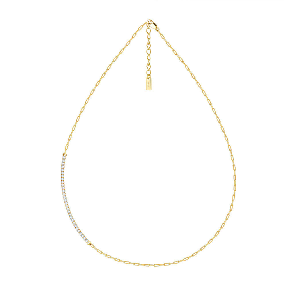 Wholesale 925 Sterling Silver Half CZ Paperclip Link Chain Necklace 80100115
