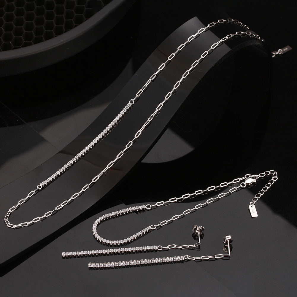 Wholesale 925 Sterling Silver Half CZ Paperclip Link Chain Necklace 80100115