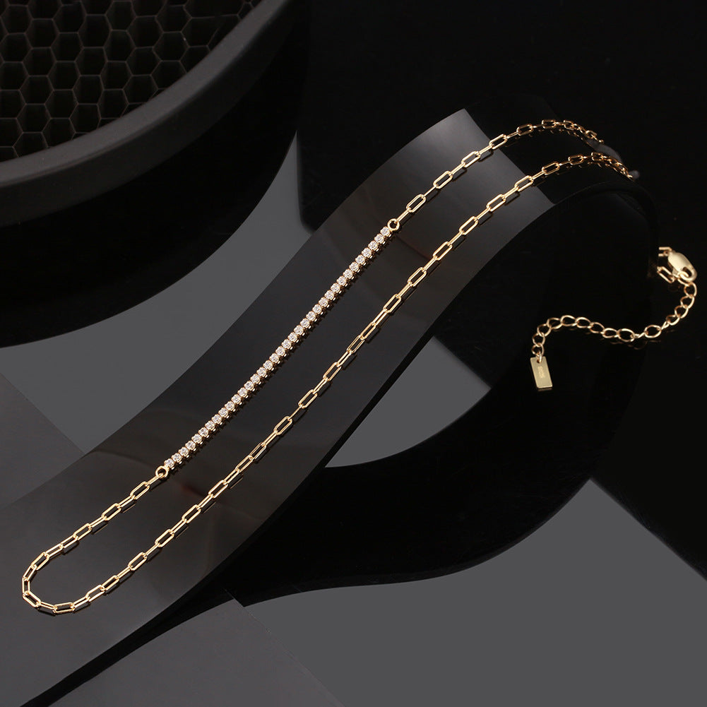 Wholesale 925 Sterling Silver Half CZ Paperclip Link Chain Necklace 80100115
